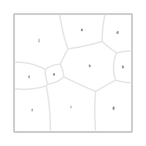 An example of a Voronoi Treemap. A label has been drawn at each site location.