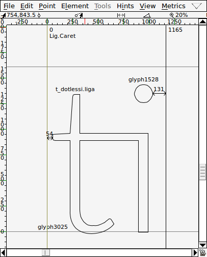 fontforge window showing glyph 2471 from Lato-Light.ttf