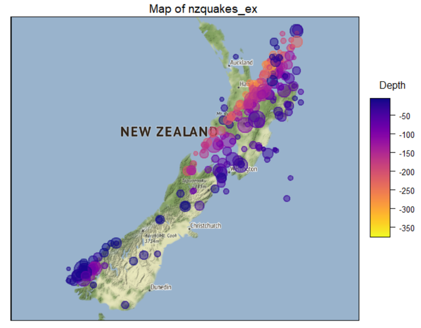 NZ quakes in 2000 on map
