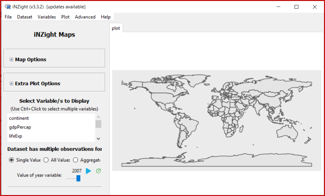 Initial appearance of Variables view