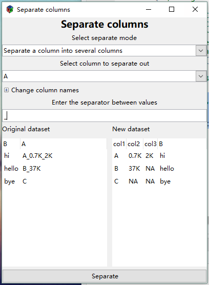 Separate to columns