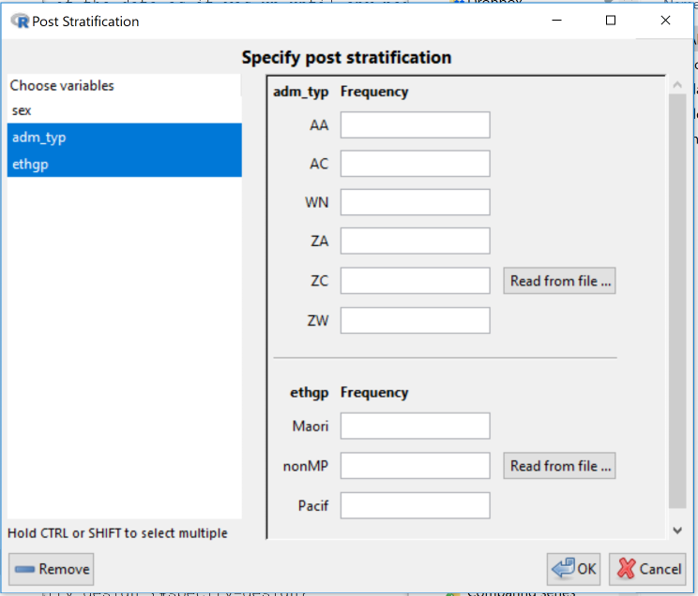 Post-stratify dialog