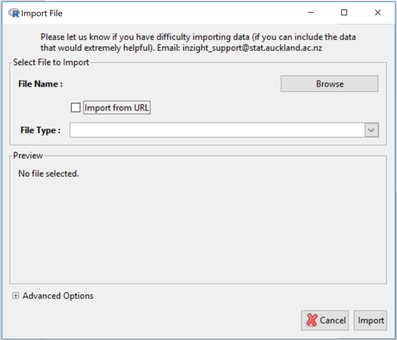 Import dialog