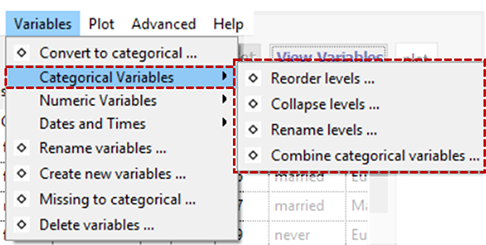 Manipulate Categorical Variables Menu