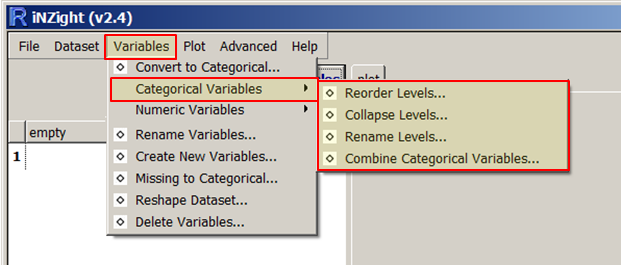 Manipulate Categorical Variables Menu