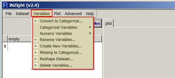 Manipulate Variables Menu